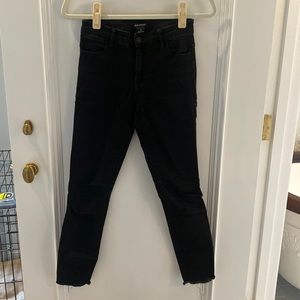 Club Monaco black straight leg frayed hem jeans, size 26